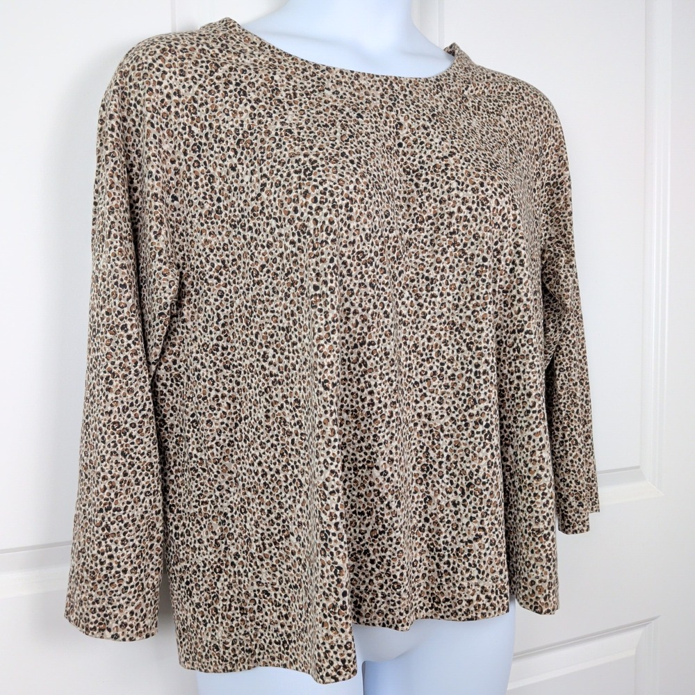 J. Jill Luxe Supima Relaxed Tee XL Petite Leopard Print 3/4 Sleeve Top